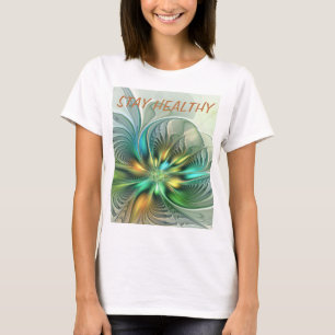 Färglös Fantasy-Abstrakt Flower Fractal Art-text T Shirt