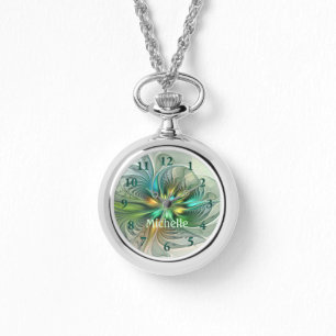 Färglös Fantasy-Abstrakt Flower Fractal Own Namn Armbandsur