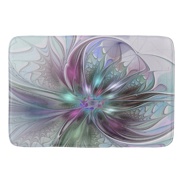 Färglös Fantasy-Abstrakt Modern Fractal Flower Badrumsmatta (Framsidan)