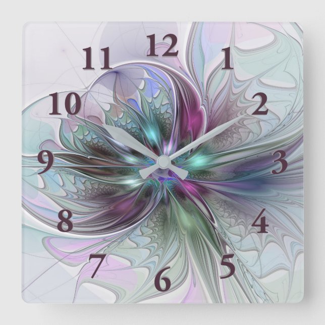 Färglös Fantasy-Abstrakt Modern Fractal Flower Fyrkantig Klocka (Framsida)