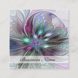 Färglös Fantasy-Abstrakt Modern Fractal Flower Fyrkantigt Visitkort
