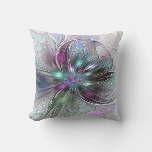 Färglös Fantasy-Abstrakt Modern Fractal Flower Kudde (Framsida)
