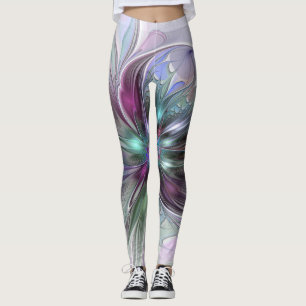 Färglös Fantasy-Abstrakt Modern Fractal Flower Leggings
