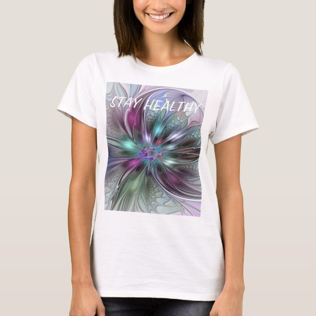 Färglös Fantasy-Abstrakt Modern Fractal Flower T Shirt (Framsida)