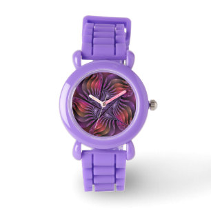 Färglös Fantasy-Abstrakt Trippy Lila Fractal Armbandsur