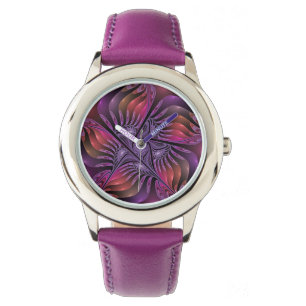 Färglös Fantasy-Abstrakt Trippy Lila Fractal Armbandsur