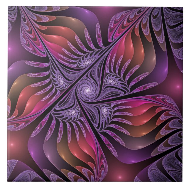 Färglös Fantasy-Abstrakt Trippy Lila Fractal Kakelplatta (Framsidan)