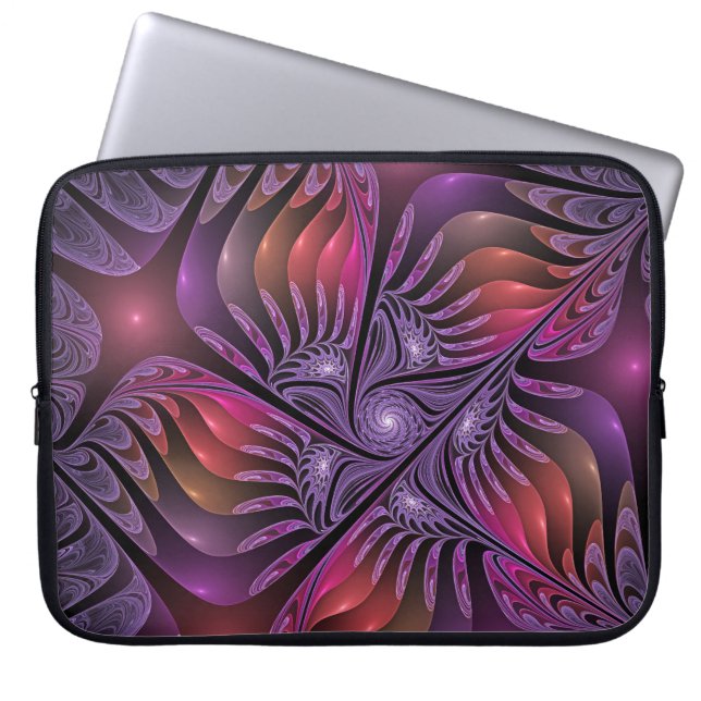 Färglös Fantasy-Abstrakt Trippy Lila Fractal Laptop Sleeve (Framsidan)