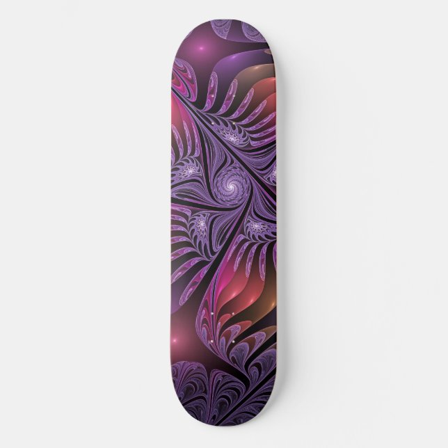 Färglös Fantasy-Abstrakt Trippy Lila Fractal Old School Skateboard Bräda 18 Cm (Framsida)