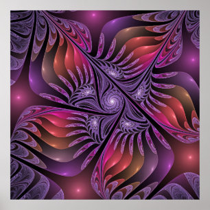 Färglös Fantasy-Abstrakt Trippy Lila Fractal Poster