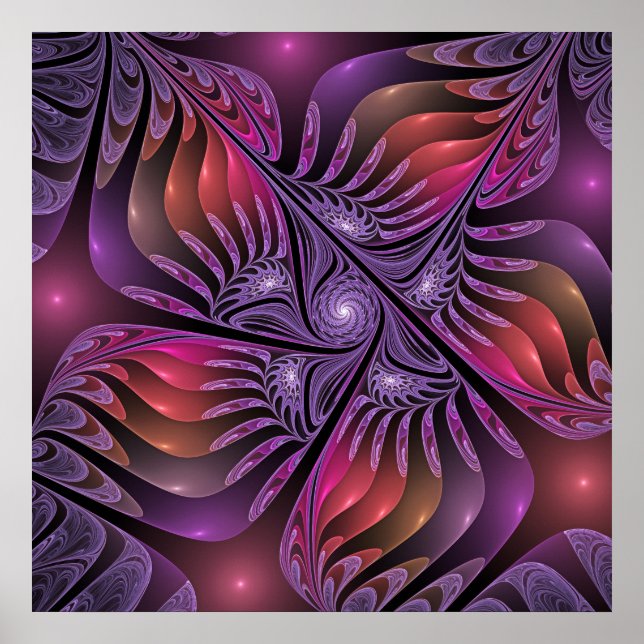 Färglös Fantasy-Abstrakt Trippy Lila Fractal Poster (Framsidan)