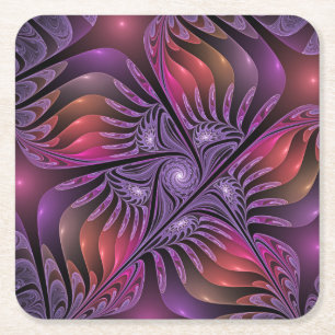 Färglös Fantasy-Abstrakt Trippy Lila Fractal Underlägg Papper Kvadrat