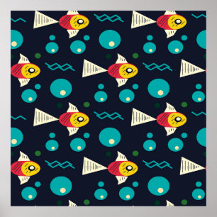 Färglös fisk med vågar i havet. Geometri för Poster
