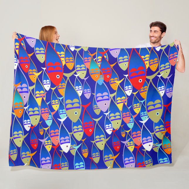 Färglös fiskkonsthandlings design fleecefilt (På plats)