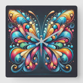 Färglös fjärilskonst | Svensfärgad natur-inspirera Fyrkantig Klocka