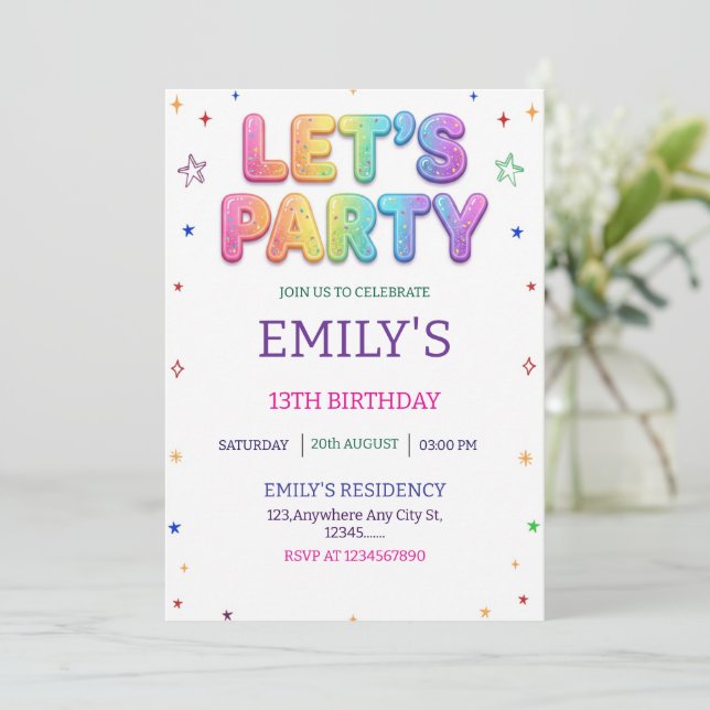 Färglös födelsedagsfest Let's Party Inbjudningar (Stående Fram)
