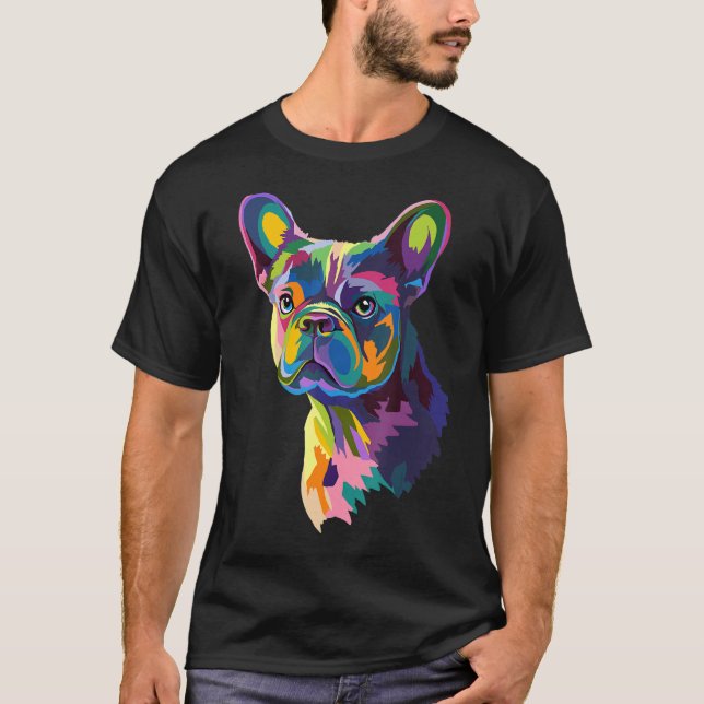 Färglös Fransk Bulldog Hund Hand plockade Portra A T Shirt (Framsida)