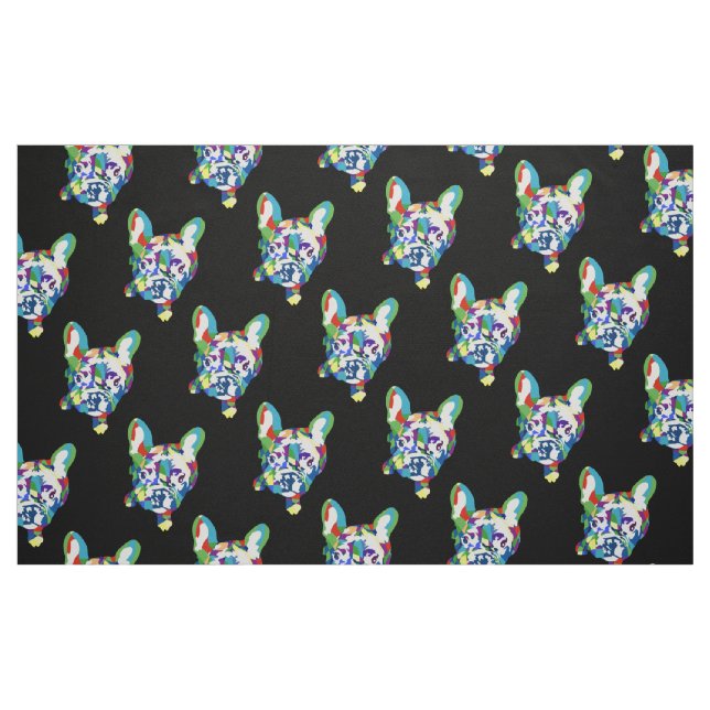 Färglös Fransk Bulldog på svart Tyg (Fat Quarter)
