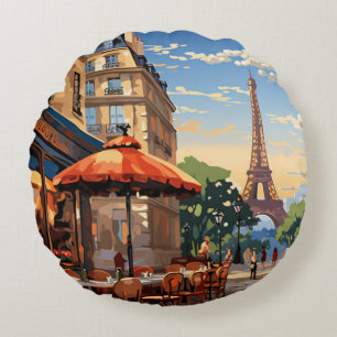 Färglös Fransk Cafe Eifel Torn Paris Frankrike Rund Kudde