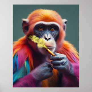 Färglös Funky Monkey Holding a Cigar Poster