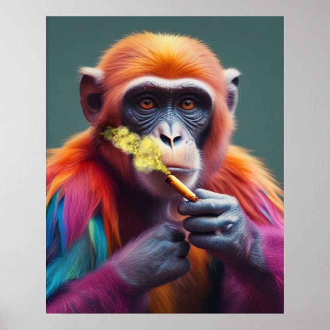 Färglös Funky Monkey Holding a Cigar Poster (Framsidan)