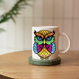 färglös geometri uggla mugg