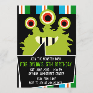 Färglös Grönt Monster Födelsedagsfest inbjudan