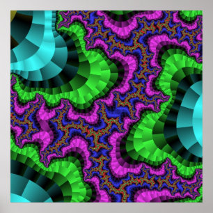 Färglös Grönt och Lila Fractal Poster