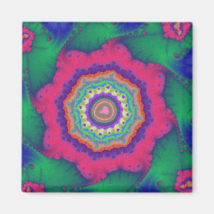 Färglös Grönt och Rosa Fractal Magnet