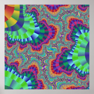 Färglös Grönt, Rosa och Orange Fractal Poster