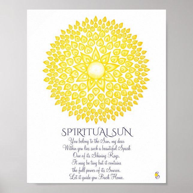 Färglös Gult Andlig Sol Mandala Poster (Framsidan)