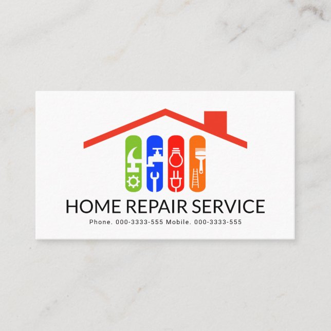 Färglös Handyman Verktyg Tak Byggnad Visitkort (Framsida)