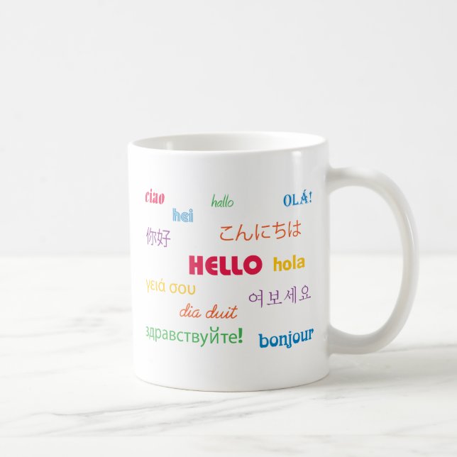 Färglös Hej på många språk Kaffemugg (Höger)