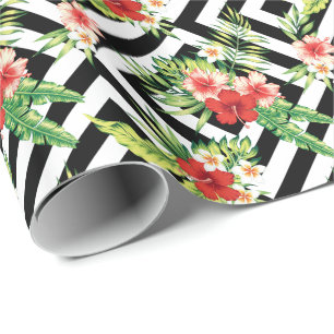 Färglös Hibiscus med svart geometrisk bakgrund Presentpapper