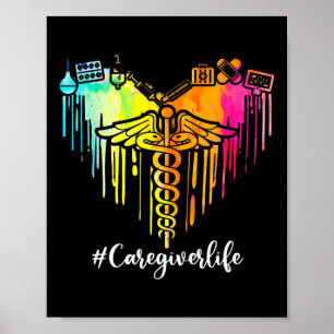 Färglös hjärtklaffssymbol Caduceus Caregiver Poster