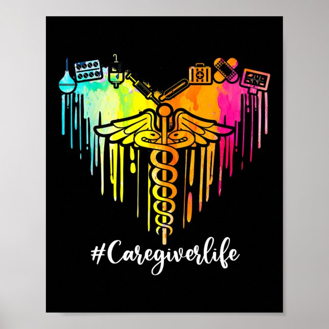 Färglös hjärtklaffssymbol Caduceus Caregiver Poster (Framsidan)