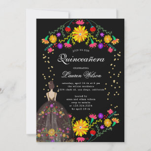Färglös inbjudan till Quinceanera-Blommigt