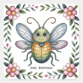 Färglös Insekt Kryp 2:a. Födelsedagsfest Fyrkantigt Klistermärke