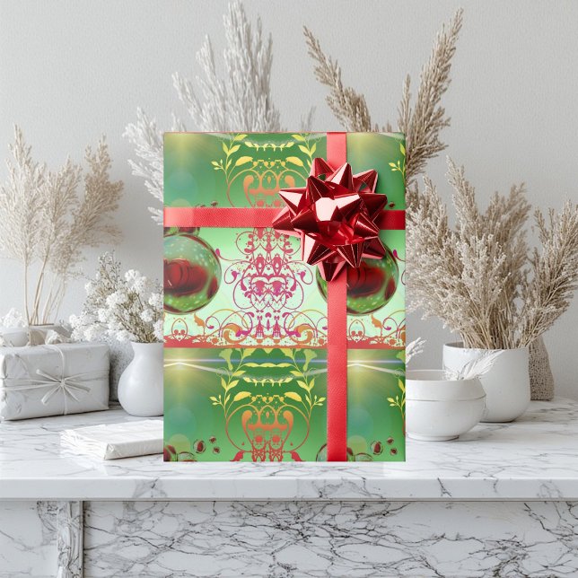Färglös insvällning Papper med hörn Presentpapper (Green Abstract Art Romantic Hearts Floral Festive Wrapping Paper)