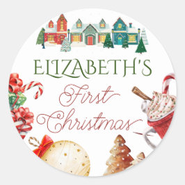 Färglös jul 1:a födelsedag runt klistermärke