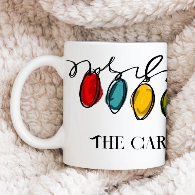 Färglös julsträng Ljus Watercolor Sketch  Kaffemugg (Christmas string lights personalized coffee mug)