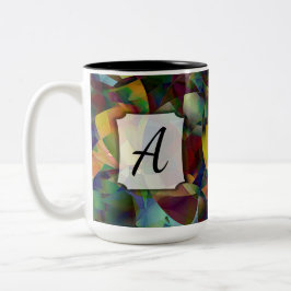 Färglös, Kaleidoskopisk Abstrakt Art w/ Monogram Två-Tonad Mugg