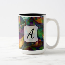 Färglös, Kaleidoskopisk Abstrakt Art w/ Monogram Två-Tonad Mugg