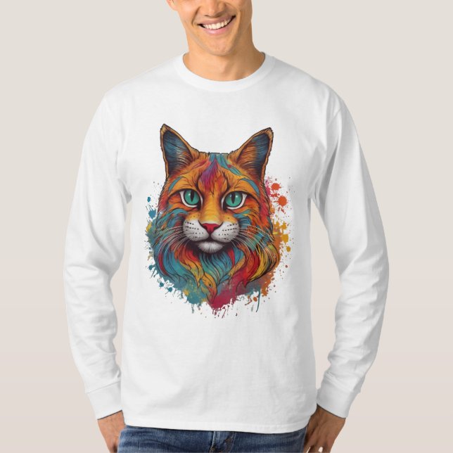 färglös katt mönster T-Shirt (Framsida)