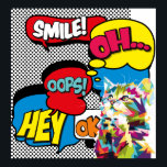 Färglös katt Tecknad Hoppet Iconic Pop Art Poster<br><div class="desc">Dynamisk konstruktion i bok i tecknaden stil. Med en ljusblå bakgrund och en levande flerfärgad popkonst-ikon är denna energiska design säker på att den gör ett psykiskt tillskott överallt,  hemma eller på arbetsplatsen.</div>