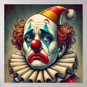 Färglös Ledsen och Gråtande Lycklig Clown Poster