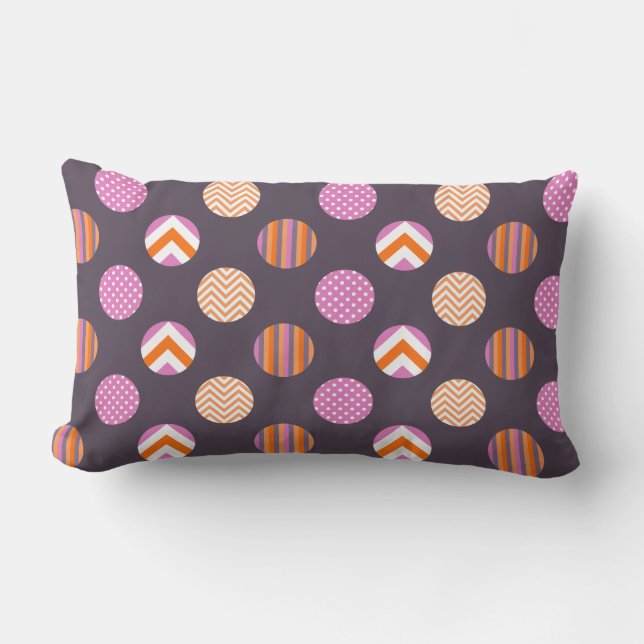 Färglös Lila, Rosa och Orange Polka Dot Mönster Lumbarkudde (Framsida)