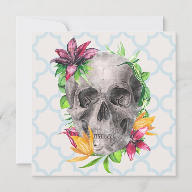 Färglös Lily Blommigt Skull Gothic Hälsning Kort (Framsida)