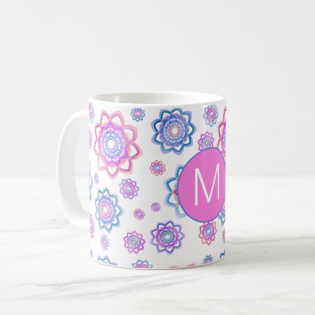 Färglös Lotus Flower Monogram Rosa Pastel Grönt Kaffemugg (Framsida vänster)