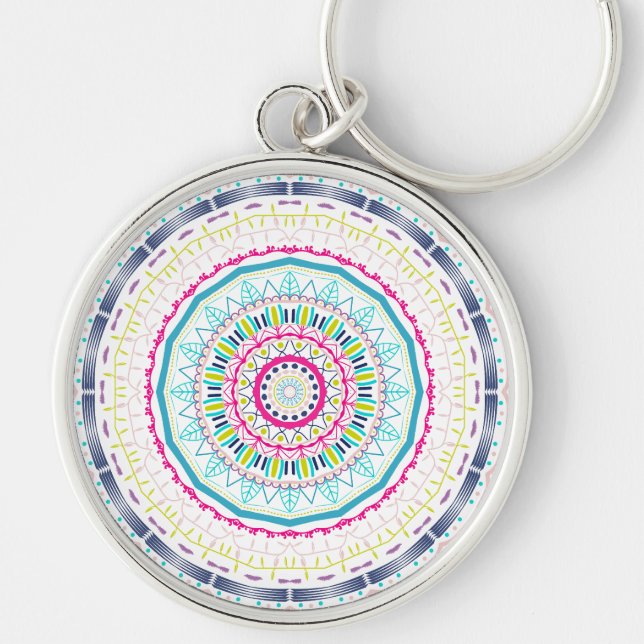 färglös mandala rund silverfärgad nyckelring (Framsidan)
